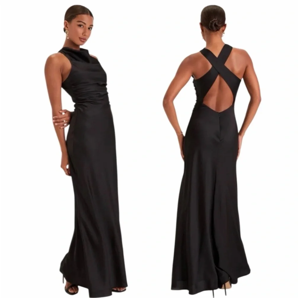 Lulus Effortlessly Sensational NWT size Large Black Satin Backless Maxi Dress - Picture 13 of 13